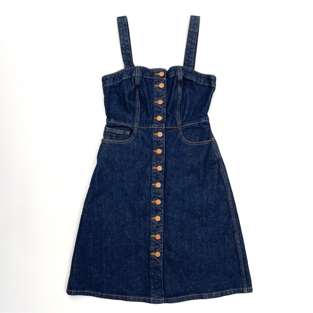 MADEWELL Size 4 Denim Overall Button Up Dress Jumper Dark Blue Wash